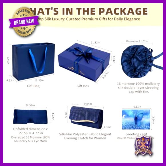 Silk Sleep Set with Bonnet Eye Mask and Clutch Gift Box